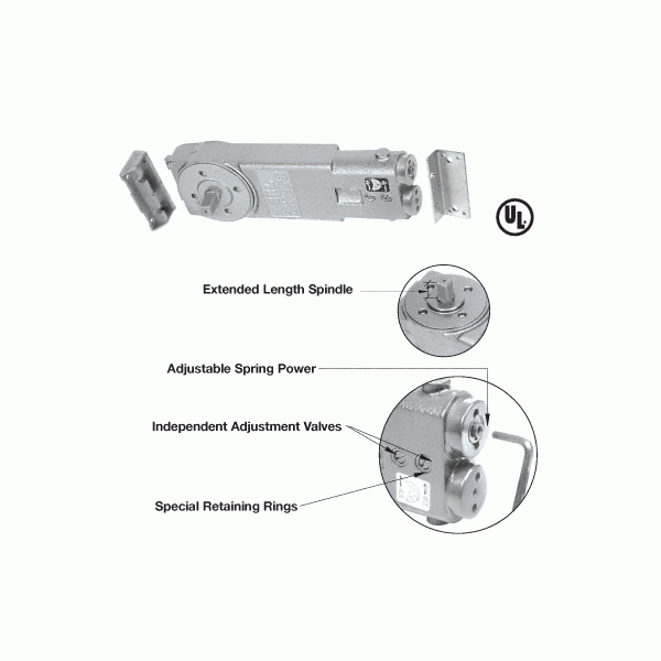 CRL Adjustable Spring Power 90 Degree Hold Open 3/4" Long Spindle Overhead Concealed Door Closer Body Only CRL9760